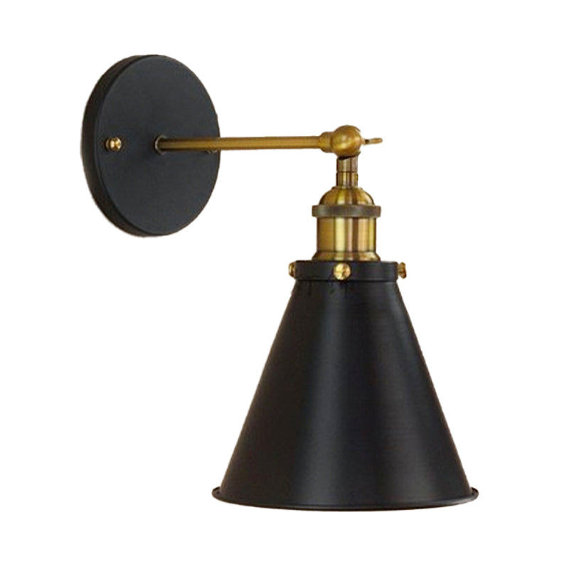 Black/Brass 1 Bulb Sconce Lighting Industrial Stylish Metal Conic Shade Wall Lighting for Living Room Clearhalo 'Art deco wall lights' 'Cast Iron' 'Glass' 'Industrial wall lights' 'Industrial' 'Middle century wall lights' 'Modern' 'Rustic wall lights' 'Tiffany' 'Traditional wall lights' 'Wall Lamps & Sconces' 'Wall Lights' Lighting' 616473