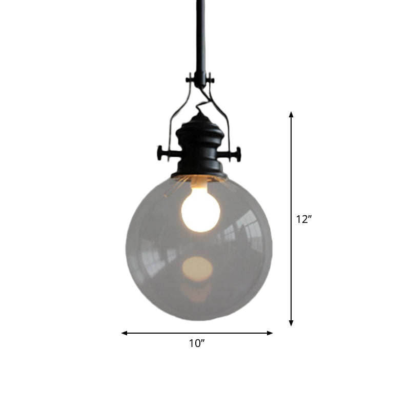Globe Pendant Light Industrial 8"/10" Wide Single Light Clear Glass Hanging Lamp in Black Clearhalo 'Ceiling Lights' 'Glass shade' 'Glass' 'Industrial Pendants' 'Industrial' 'Middle Century Pendants' 'Pendant Lights' 'Pendants' 'Tiffany' Lighting' 616516