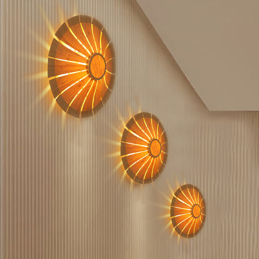 19.5"/23.5" Dia Circular Wall Sconce Lighting Modern Style Wood Veneer 1 Light Living Room Wall Lamp Clearhalo 'Modern wall lights' 'Modern' 'Wall Lamps & Sconces' 'Wall Lights' Lighting' 616663