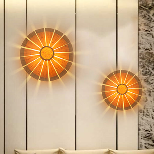 19.5"/23.5" Dia Circular Wall Sconce Lighting Modern Style Wood Veneer 1 Light Living Room Wall Lamp Clearhalo 'Modern wall lights' 'Modern' 'Wall Lamps & Sconces' 'Wall Lights' Lighting' 616664