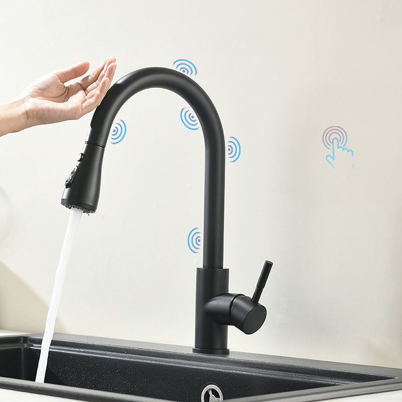 Modern Kitchen Faucet Stainless Steel Single Handle High Arc Retractable Kitchen Faucet Black Clearhalo 'Home Improvement' 'home_improvement' 'home_improvement_kitchen_faucets' 'Kitchen Faucets' 'Kitchen Remodel & Kitchen Fixtures' 'Kitchen Sinks & Faucet Components' 'kitchen_faucets' 6167021