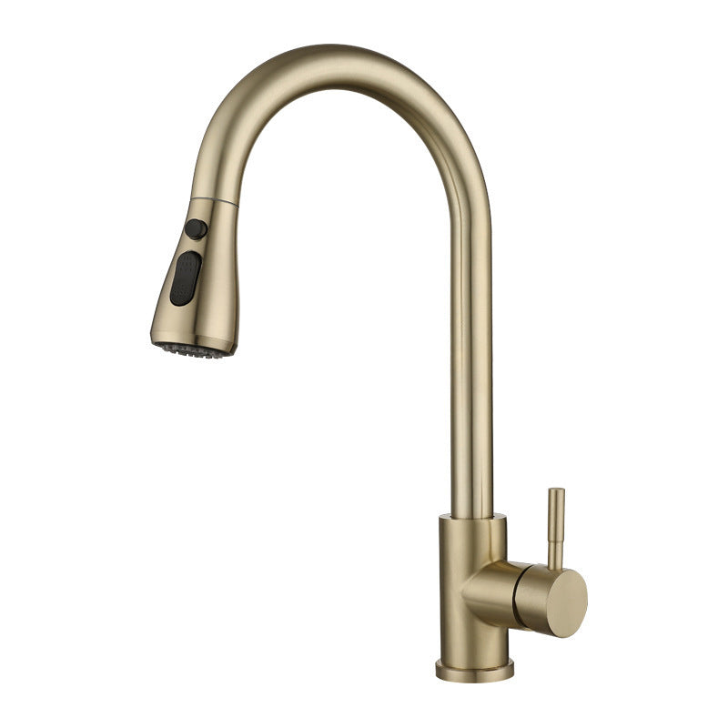 Modern Kitchen Faucet Stainless Steel Single Handle High Arc Retractable Kitchen Faucet Gold Clearhalo 'Home Improvement' 'home_improvement' 'home_improvement_kitchen_faucets' 'Kitchen Faucets' 'Kitchen Remodel & Kitchen Fixtures' 'Kitchen Sinks & Faucet Components' 'kitchen_faucets' 6167022