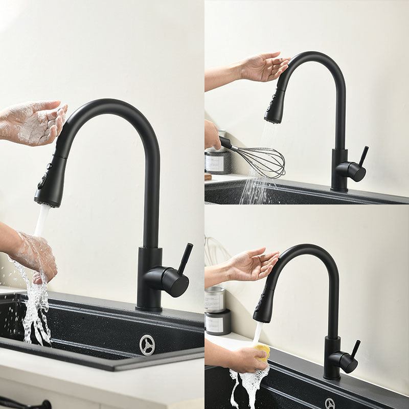 Modern Kitchen Faucet Stainless Steel Single Handle High Arc Retractable Kitchen Faucet Clearhalo 'Home Improvement' 'home_improvement' 'home_improvement_kitchen_faucets' 'Kitchen Faucets' 'Kitchen Remodel & Kitchen Fixtures' 'Kitchen Sinks & Faucet Components' 'kitchen_faucets' 6167023