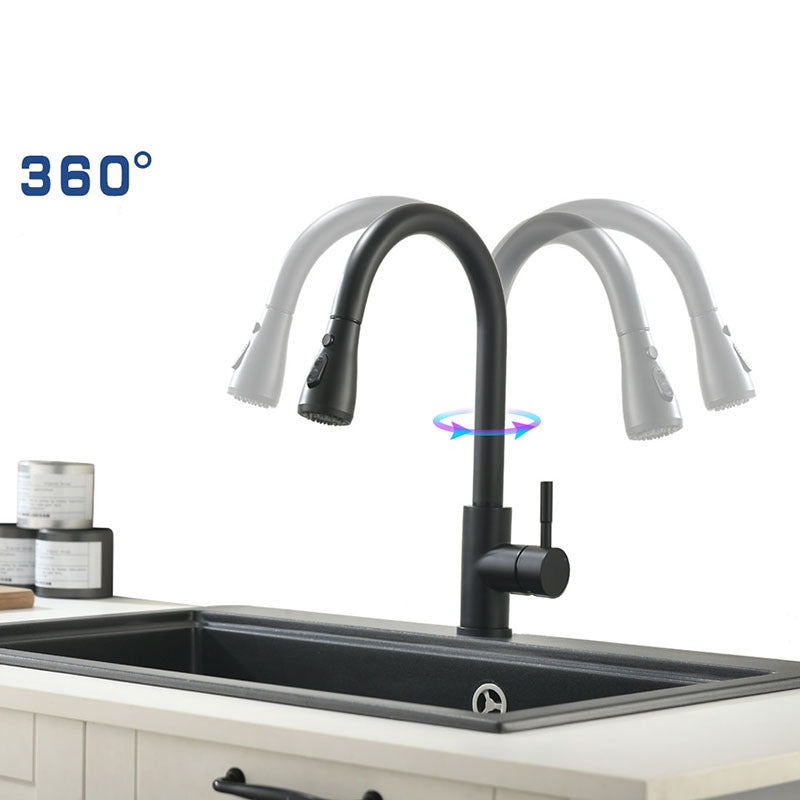 Modern Kitchen Faucet Stainless Steel Single Handle High Arc Retractable Kitchen Faucet Clearhalo 'Home Improvement' 'home_improvement' 'home_improvement_kitchen_faucets' 'Kitchen Faucets' 'Kitchen Remodel & Kitchen Fixtures' 'Kitchen Sinks & Faucet Components' 'kitchen_faucets' 6167024