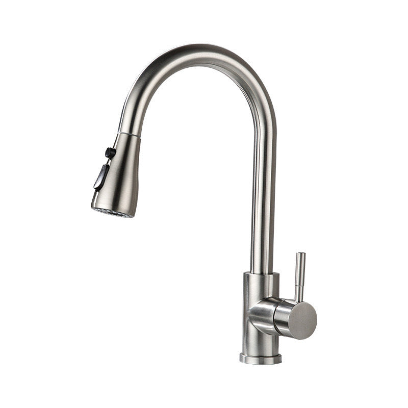 Modern Kitchen Faucet Stainless Steel Single Handle High Arc Retractable Kitchen Faucet Chrome Clearhalo 'Home Improvement' 'home_improvement' 'home_improvement_kitchen_faucets' 'Kitchen Faucets' 'Kitchen Remodel & Kitchen Fixtures' 'Kitchen Sinks & Faucet Components' 'kitchen_faucets' 6167026
