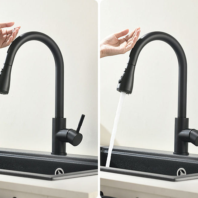 Modern Kitchen Faucet Stainless Steel Single Handle High Arc Retractable Kitchen Faucet Clearhalo 'Home Improvement' 'home_improvement' 'home_improvement_kitchen_faucets' 'Kitchen Faucets' 'Kitchen Remodel & Kitchen Fixtures' 'Kitchen Sinks & Faucet Components' 'kitchen_faucets' 6167028