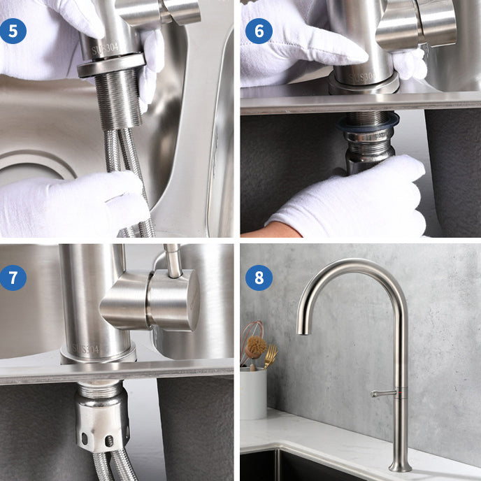 Modern Kitchen Faucet Stainless Steel Single Handle High Arc Kitchen Faucet Clearhalo 'Home Improvement' 'home_improvement' 'home_improvement_kitchen_faucets' 'Kitchen Faucets' 'Kitchen Remodel & Kitchen Fixtures' 'Kitchen Sinks & Faucet Components' 'kitchen_faucets' 6167051