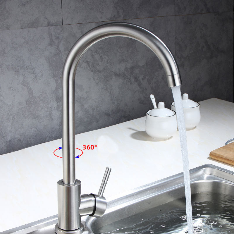 Modern Bar Faucet Stainless Steel with Handles and Supply Lines High Arch Kitchen Faucet Clearhalo 'Home Improvement' 'home_improvement' 'home_improvement_kitchen_faucets' 'Kitchen Faucets' 'Kitchen Remodel & Kitchen Fixtures' 'Kitchen Sinks & Faucet Components' 'kitchen_faucets' 6167061