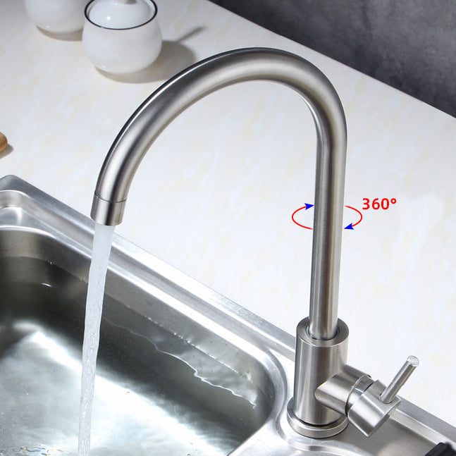Modern Bar Faucet Stainless Steel with Handles and Supply Lines High Arch Kitchen Faucet Clearhalo 'Home Improvement' 'home_improvement' 'home_improvement_kitchen_faucets' 'Kitchen Faucets' 'Kitchen Remodel & Kitchen Fixtures' 'Kitchen Sinks & Faucet Components' 'kitchen_faucets' 6167063