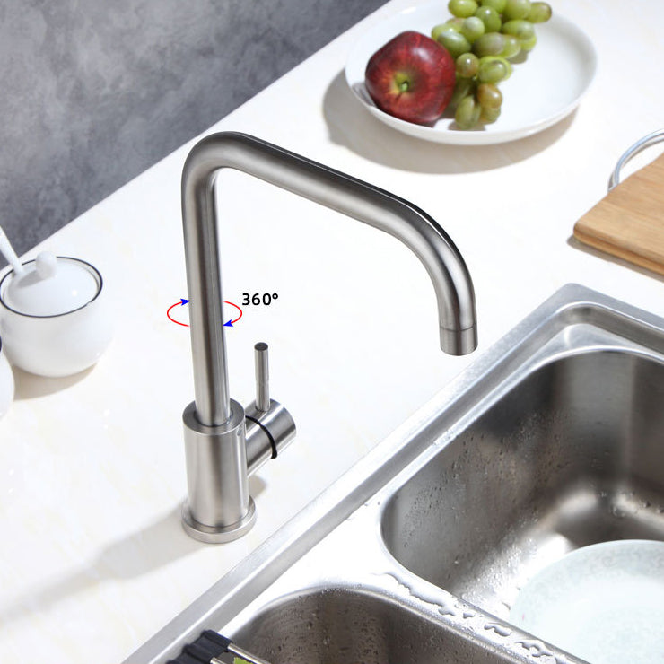 Modern Bar Faucet Stainless Steel with Handles and Supply Lines High Arch Kitchen Faucet Clearhalo 'Home Improvement' 'home_improvement' 'home_improvement_kitchen_faucets' 'Kitchen Faucets' 'Kitchen Remodel & Kitchen Fixtures' 'Kitchen Sinks & Faucet Components' 'kitchen_faucets' 6167064