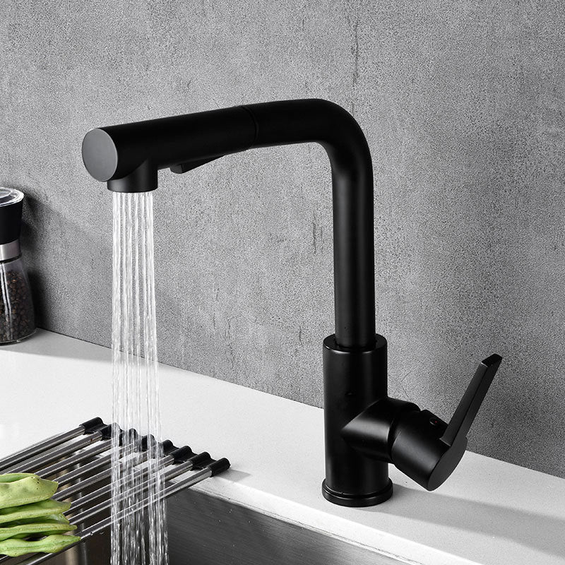 Modern Style Copper Kitchen Faucet Single Handle Low Arc Kitchen Faucet Black Clearhalo 'Home Improvement' 'home_improvement' 'home_improvement_kitchen_faucets' 'Kitchen Faucets' 'Kitchen Remodel & Kitchen Fixtures' 'Kitchen Sinks & Faucet Components' 'kitchen_faucets' 6167067