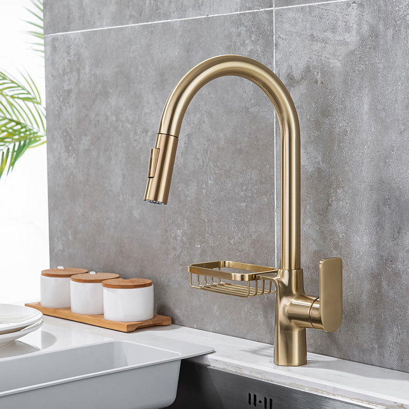 Modern Pot Filler Brass Pulldown Sprayer with Accessories Swivel Spout Kitchen Faucet Gold Clearhalo 'Home Improvement' 'home_improvement' 'home_improvement_kitchen_faucets' 'Kitchen Faucets' 'Kitchen Remodel & Kitchen Fixtures' 'Kitchen Sinks & Faucet Components' 'kitchen_faucets' 6167093