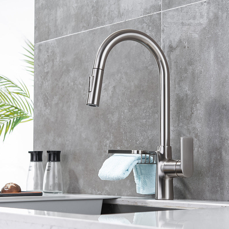 Modern Pot Filler Brass Pulldown Sprayer with Accessories Swivel Spout Kitchen Faucet Grey Clearhalo 'Home Improvement' 'home_improvement' 'home_improvement_kitchen_faucets' 'Kitchen Faucets' 'Kitchen Remodel & Kitchen Fixtures' 'Kitchen Sinks & Faucet Components' 'kitchen_faucets' 6167095