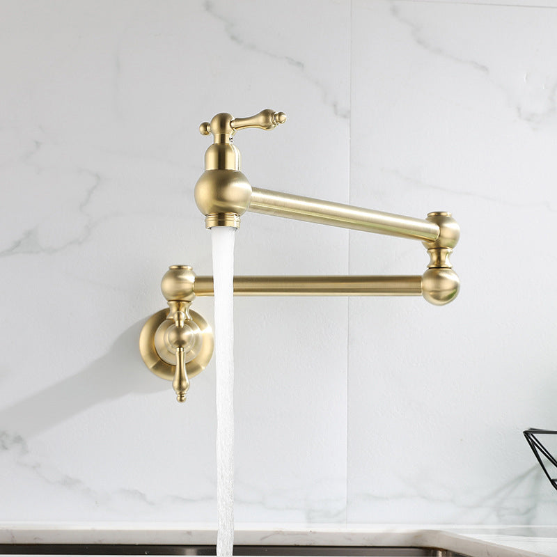 Contemporary Pull Down Wall Mounted Double Handles Pot Filler Low Profile Filler Gold Clearhalo 'Home Improvement' 'home_improvement' 'home_improvement_kitchen_faucets' 'Kitchen Faucets' 'Kitchen Remodel & Kitchen Fixtures' 'Kitchen Sinks & Faucet Components' 'kitchen_faucets' 6167111