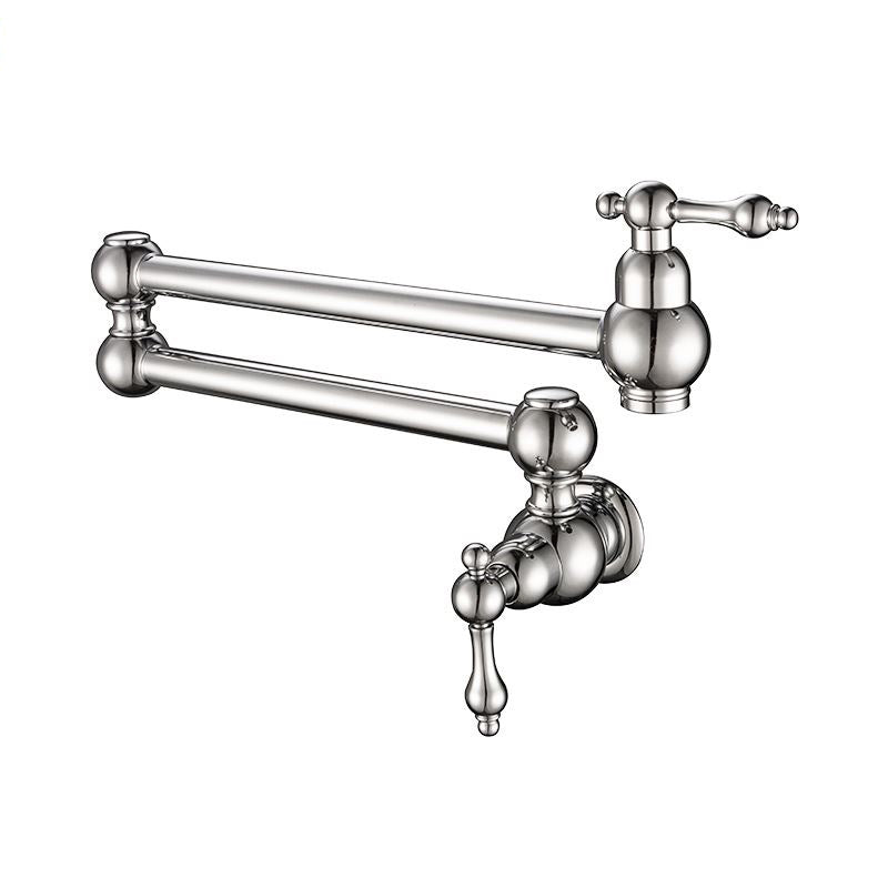 Contemporary Pull Down Wall Mounted Double Handles Pot Filler Low Profile Filler Chrome Clearhalo 'Home Improvement' 'home_improvement' 'home_improvement_kitchen_faucets' 'Kitchen Faucets' 'Kitchen Remodel & Kitchen Fixtures' 'Kitchen Sinks & Faucet Components' 'kitchen_faucets' 6167112