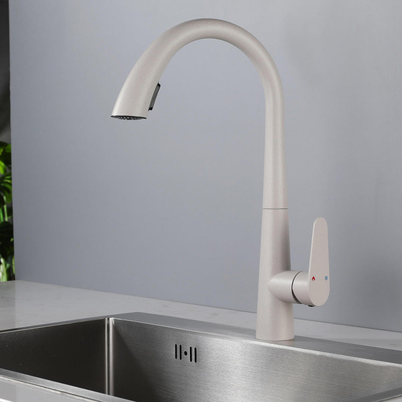 Modern Style Retractable Kitchen Faucet 304 Stainless Steel 1-Handle Kitchen Faucet White Clearhalo 'Home Improvement' 'home_improvement' 'home_improvement_kitchen_faucets' 'Kitchen Faucets' 'Kitchen Remodel & Kitchen Fixtures' 'Kitchen Sinks & Faucet Components' 'kitchen_faucets' 6167150