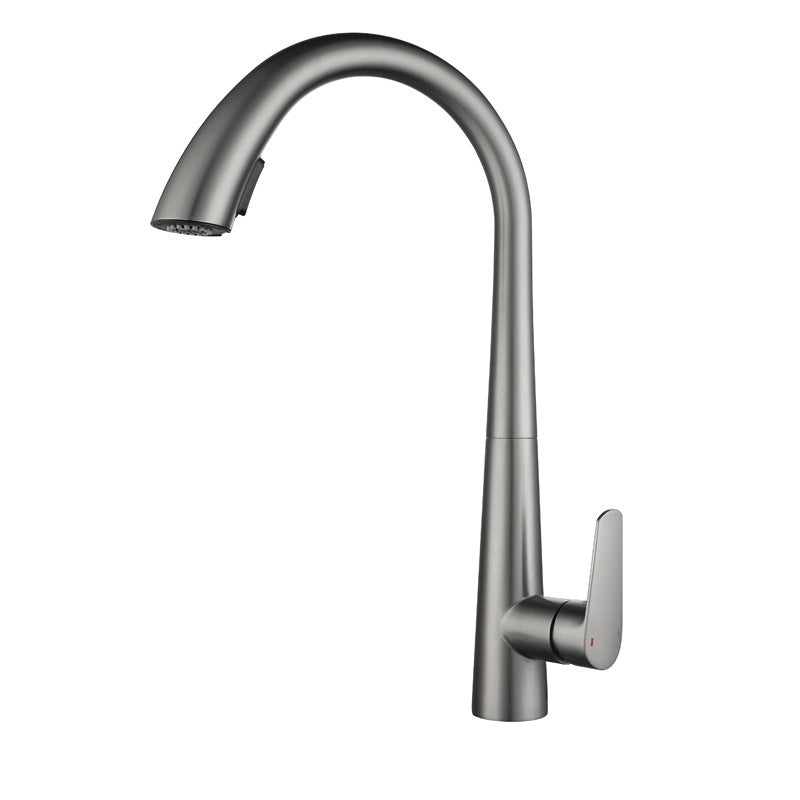 Modern Style Retractable Kitchen Faucet 304 Stainless Steel 1-Handle Kitchen Faucet Silver/Gray Clearhalo 'Home Improvement' 'home_improvement' 'home_improvement_kitchen_faucets' 'Kitchen Faucets' 'Kitchen Remodel & Kitchen Fixtures' 'Kitchen Sinks & Faucet Components' 'kitchen_faucets' 6167154