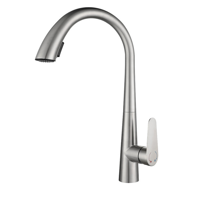 Modern Style Retractable Kitchen Faucet 304 Stainless Steel 1-Handle Kitchen Faucet Chrome Clearhalo 'Home Improvement' 'home_improvement' 'home_improvement_kitchen_faucets' 'Kitchen Faucets' 'Kitchen Remodel & Kitchen Fixtures' 'Kitchen Sinks & Faucet Components' 'kitchen_faucets' 6167158