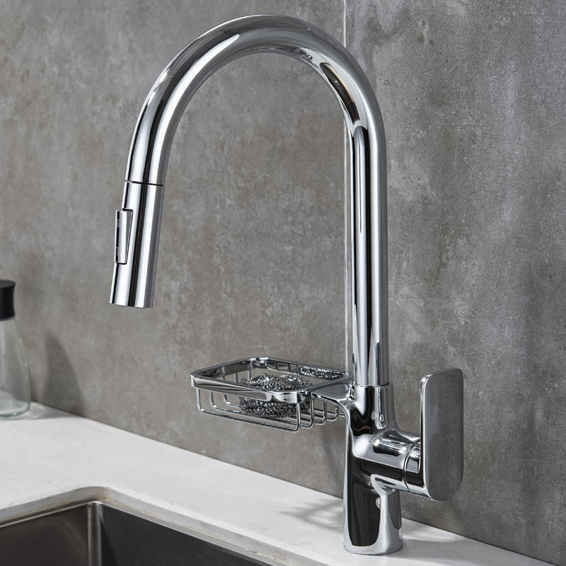 Modern Pull Down Kitchen Faucet Single Handle Faucet with Pull Out Sprayer Nickel Clearhalo 'Home Improvement' 'home_improvement' 'home_improvement_kitchen_faucets' 'Kitchen Faucets' 'Kitchen Remodel & Kitchen Fixtures' 'Kitchen Sinks & Faucet Components' 'kitchen_faucets' 6167176