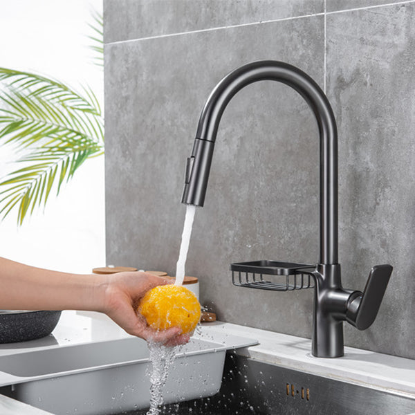Modern Pull Down Kitchen Faucet Single Handle Faucet with Pull Out Sprayer Clearhalo 'Home Improvement' 'home_improvement' 'home_improvement_kitchen_faucets' 'Kitchen Faucets' 'Kitchen Remodel & Kitchen Fixtures' 'Kitchen Sinks & Faucet Components' 'kitchen_faucets' 6167195