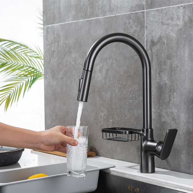 Modern Pull Down Kitchen Faucet Single Handle Faucet with Pull Out Sprayer Clearhalo 'Home Improvement' 'home_improvement' 'home_improvement_kitchen_faucets' 'Kitchen Faucets' 'Kitchen Remodel & Kitchen Fixtures' 'Kitchen Sinks & Faucet Components' 'kitchen_faucets' 6167196