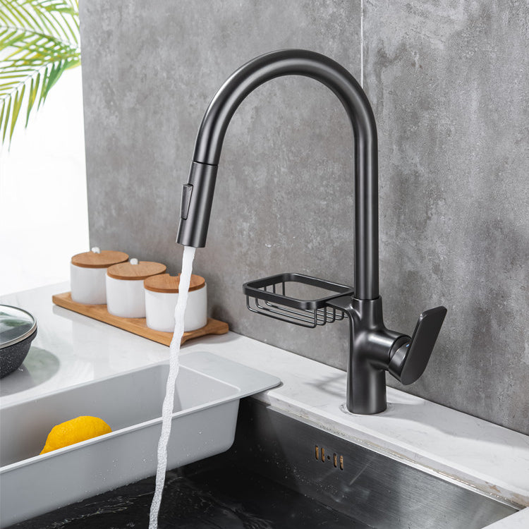 Modern Pull Down Kitchen Faucet Single Handle Faucet with Pull Out Sprayer Clearhalo 'Home Improvement' 'home_improvement' 'home_improvement_kitchen_faucets' 'Kitchen Faucets' 'Kitchen Remodel & Kitchen Fixtures' 'Kitchen Sinks & Faucet Components' 'kitchen_faucets' 6167200