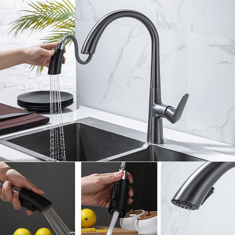 Modern Pull Down Kitchen Faucet Single Handle Faucet with Pull Out Sprayer Clearhalo 'Home Improvement' 'home_improvement' 'home_improvement_kitchen_faucets' 'Kitchen Faucets' 'Kitchen Remodel & Kitchen Fixtures' 'Kitchen Sinks & Faucet Components' 'kitchen_faucets' 6167207