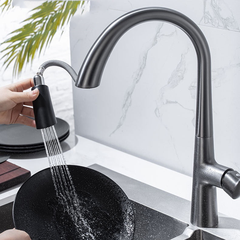 Modern Pull Down Kitchen Faucet Single Handle Faucet with Pull Out Sprayer Clearhalo 'Home Improvement' 'home_improvement' 'home_improvement_kitchen_faucets' 'Kitchen Faucets' 'Kitchen Remodel & Kitchen Fixtures' 'Kitchen Sinks & Faucet Components' 'kitchen_faucets' 6167208