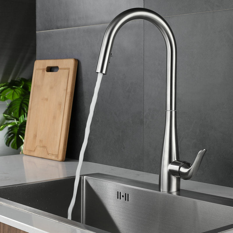 Modern Style Retractable Kitchen Faucet Stainless Steel Single Handle Kitchen Faucet Silver Clearhalo 'Home Improvement' 'home_improvement' 'home_improvement_kitchen_faucets' 'Kitchen Faucets' 'Kitchen Remodel & Kitchen Fixtures' 'Kitchen Sinks & Faucet Components' 'kitchen_faucets' 6167268