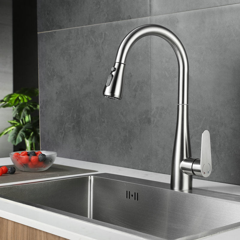 Modern Style Retractable Kitchen Faucet Stainless Steel Single Handle Kitchen Faucet Chrome Clearhalo 'Home Improvement' 'home_improvement' 'home_improvement_kitchen_faucets' 'Kitchen Faucets' 'Kitchen Remodel & Kitchen Fixtures' 'Kitchen Sinks & Faucet Components' 'kitchen_faucets' 6167270