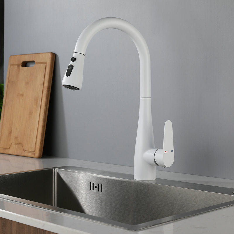 Modern Style Retractable Kitchen Faucet Stainless Steel Single Handle Kitchen Faucet White Clearhalo 'Home Improvement' 'home_improvement' 'home_improvement_kitchen_faucets' 'Kitchen Faucets' 'Kitchen Remodel & Kitchen Fixtures' 'Kitchen Sinks & Faucet Components' 'kitchen_faucets' 6167272