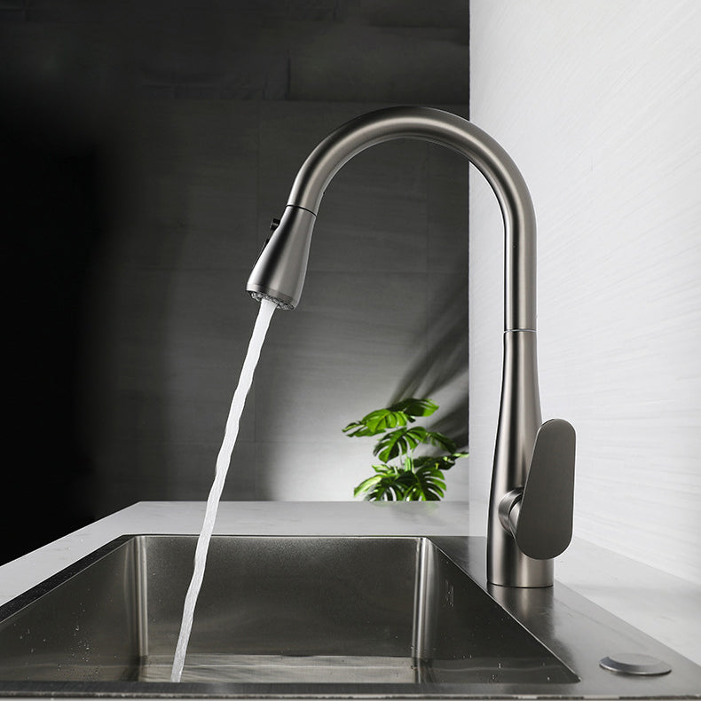 Modern Style Retractable Kitchen Faucet Stainless Steel Single Handle Kitchen Faucet Clearhalo 'Home Improvement' 'home_improvement' 'home_improvement_kitchen_faucets' 'Kitchen Faucets' 'Kitchen Remodel & Kitchen Fixtures' 'Kitchen Sinks & Faucet Components' 'kitchen_faucets' 6167273