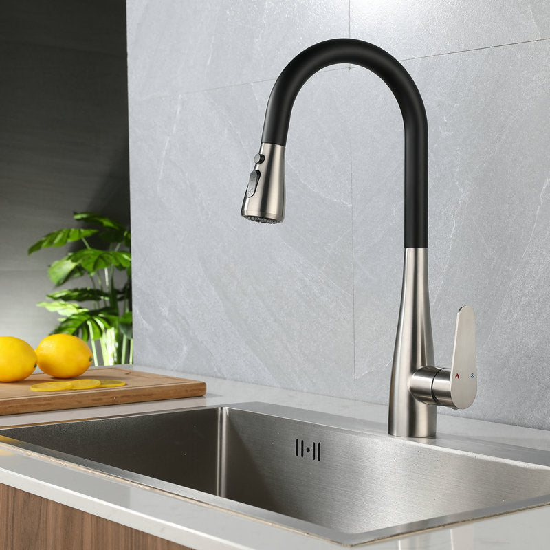 Modern Style Retractable Kitchen Faucet Stainless Steel Single Handle Kitchen Faucet Black/ Gold Clearhalo 'Home Improvement' 'home_improvement' 'home_improvement_kitchen_faucets' 'Kitchen Faucets' 'Kitchen Remodel & Kitchen Fixtures' 'Kitchen Sinks & Faucet Components' 'kitchen_faucets' 6167274