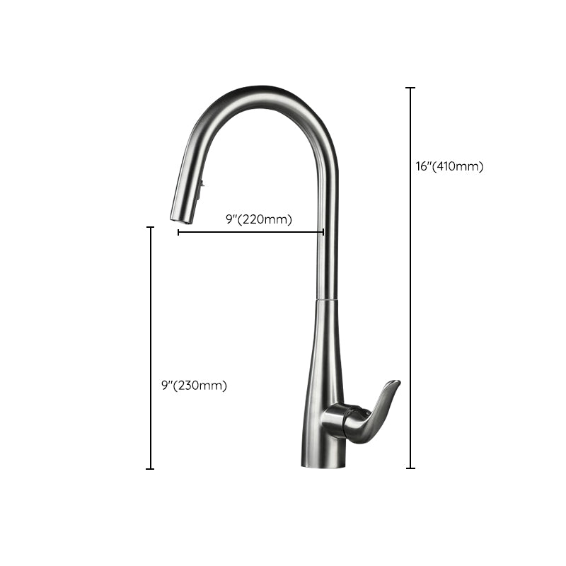 Modern Style Retractable Kitchen Faucet Stainless Steel Single Handle Kitchen Faucet Clearhalo 'Home Improvement' 'home_improvement' 'home_improvement_kitchen_faucets' 'Kitchen Faucets' 'Kitchen Remodel & Kitchen Fixtures' 'Kitchen Sinks & Faucet Components' 'kitchen_faucets' 6167283