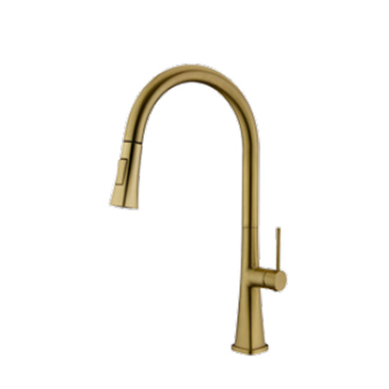 Contemporary One Handle Kitchen Faucet Pull Down 1-Hold Bar Faucet with Pull Out Sprayer Gold Clearhalo 'Home Improvement' 'home_improvement' 'home_improvement_kitchen_faucets' 'Kitchen Faucets' 'Kitchen Remodel & Kitchen Fixtures' 'Kitchen Sinks & Faucet Components' 'kitchen_faucets' 6167285