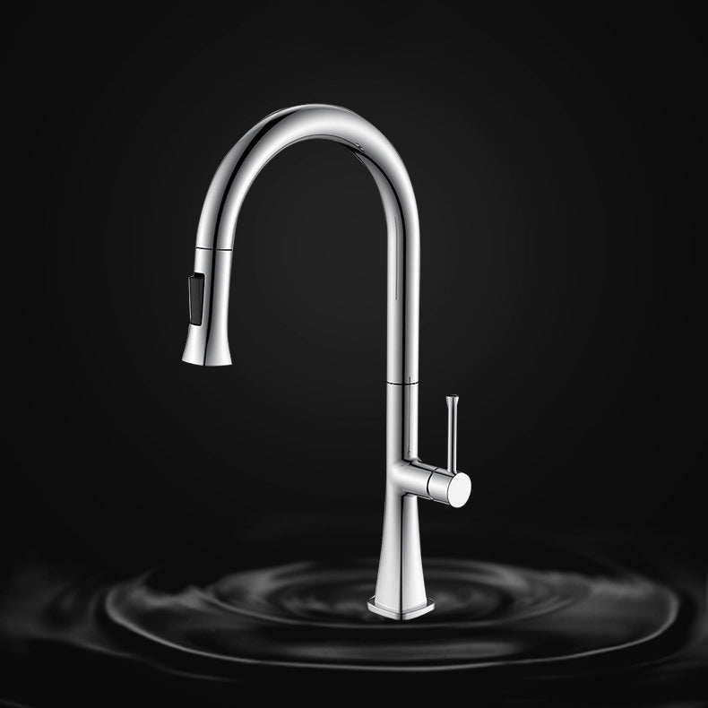 Contemporary One Handle Kitchen Faucet Pull Down 1-Hold Bar Faucet with Pull Out Sprayer Clearhalo 'Home Improvement' 'home_improvement' 'home_improvement_kitchen_faucets' 'Kitchen Faucets' 'Kitchen Remodel & Kitchen Fixtures' 'Kitchen Sinks & Faucet Components' 'kitchen_faucets' 6167291
