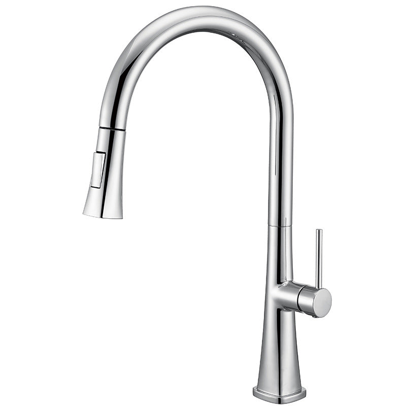 Contemporary One Handle Kitchen Faucet Pull Down 1-Hold Bar Faucet with Pull Out Sprayer Chrome Clearhalo 'Home Improvement' 'home_improvement' 'home_improvement_kitchen_faucets' 'Kitchen Faucets' 'Kitchen Remodel & Kitchen Fixtures' 'Kitchen Sinks & Faucet Components' 'kitchen_faucets' 6167294