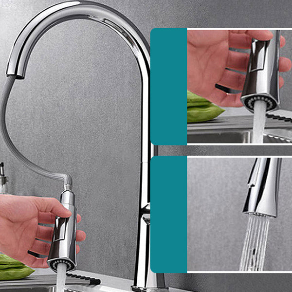Contemporary One Handle Kitchen Faucet Pull Down 1-Hold Bar Faucet with Pull Out Sprayer Clearhalo 'Home Improvement' 'home_improvement' 'home_improvement_kitchen_faucets' 'Kitchen Faucets' 'Kitchen Remodel & Kitchen Fixtures' 'Kitchen Sinks & Faucet Components' 'kitchen_faucets' 6167300