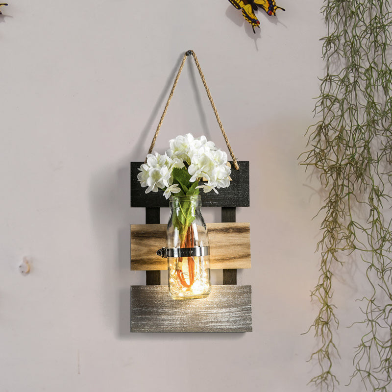 Nordic Flower Accent String Light for Tea Shop Clear Glass Jar Wall Lamp in Pink/White/Yellow Clearhalo 'Wall Lamps & Sconces' 'Wall Lights' Lighting' 616731