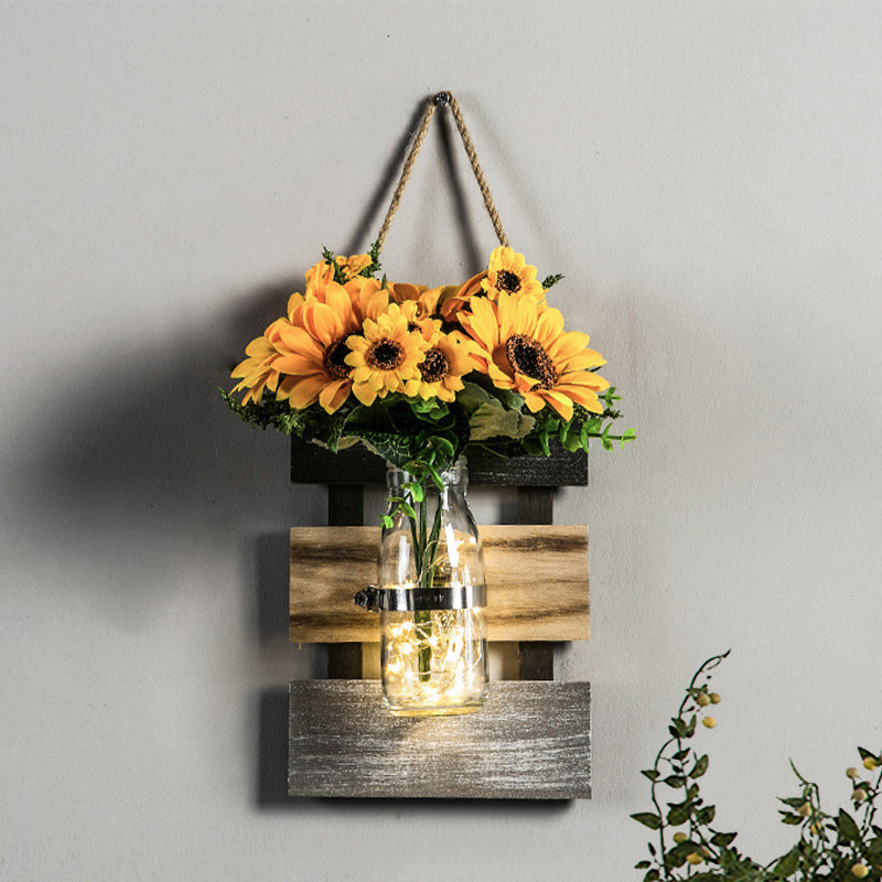 Nordic Flower Accent String Light for Tea Shop Clear Glass Jar Wall Lamp in Pink/White/Yellow Yellow Clearhalo 'Wall Lamps & Sconces' 'Wall Lights' Lighting' 616740