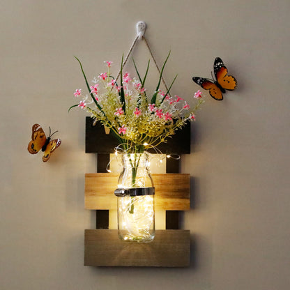 Pink/Pink-Yellow Flower Wall Sconce for Cafe Clear Glass Bottle String Light in Contemporary Style Pink-Yellow Clearhalo 'Wall Lamps & Sconces' 'Wall Lights' Lighting' 616745