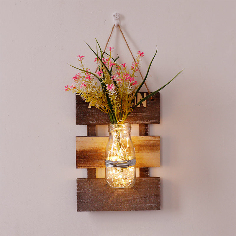 Pink/Pink-Yellow Flower Wall Sconce for Cafe Clear Glass Bottle String Light in Contemporary Style Clearhalo 'Wall Lamps & Sconces' 'Wall Lights' Lighting' 616746