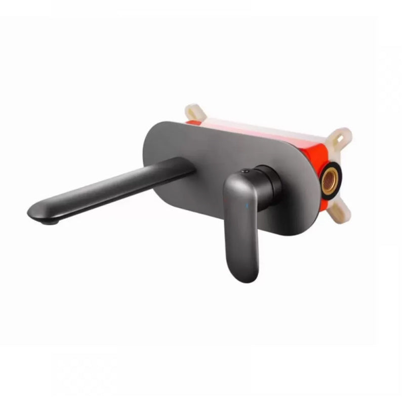 One Hole Faucet One Lever Handle Wall Mounted Bathroom Faucet Smoke Gray Round Clearhalo 'Bathroom Remodel & Bathroom Fixtures' 'Bathroom Sink Faucets' 'Bathroom Sinks & Faucet Components' 'bathroom_sink_faucets' 'Home Improvement' 'home_improvement' 'home_improvement_bathroom_sink_faucets' 6167469