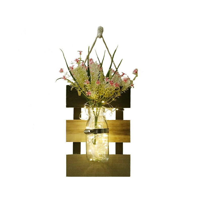 Pink/Pink-Yellow Flower Wall Sconce for Cafe Clear Glass Bottle String Light in Contemporary Style Clearhalo 'Wall Lamps & Sconces' 'Wall Lights' Lighting' 616748