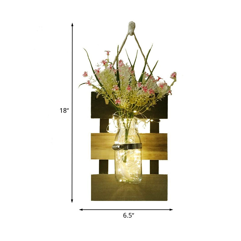 Pink/Pink-Yellow Flower Wall Sconce for Cafe Clear Glass Bottle String Light in Contemporary Style Clearhalo 'Wall Lamps & Sconces' 'Wall Lights' Lighting' 616749