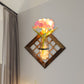 Pink Flower Accent Wall Light Asian Style Clear Glass String Light with Wood Backplate Clearhalo 'Wall Lamps & Sconces' 'Wall Lights' Lighting' 616756