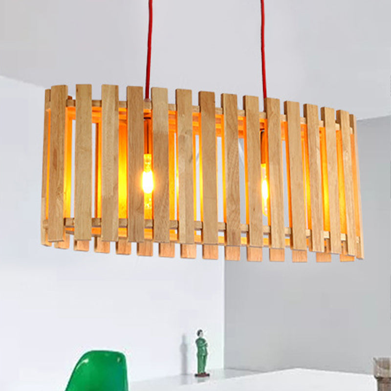 Bamboo Linear Island Lighting with Oval Shade Asian Stylish 2-Light Wood Pendant Lamp over Dining Table Wood Clearhalo 'Ceiling Lights' 'Island Lights' Lighting' 616795