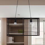 Black Rectangle Cage Island Lighting Modern Style 16"/19.5" W 2-Light Bamboo Suspension Lamp for Restaurant Black Clearhalo 'Ceiling Lights' 'Island Lights' Lighting' 616800