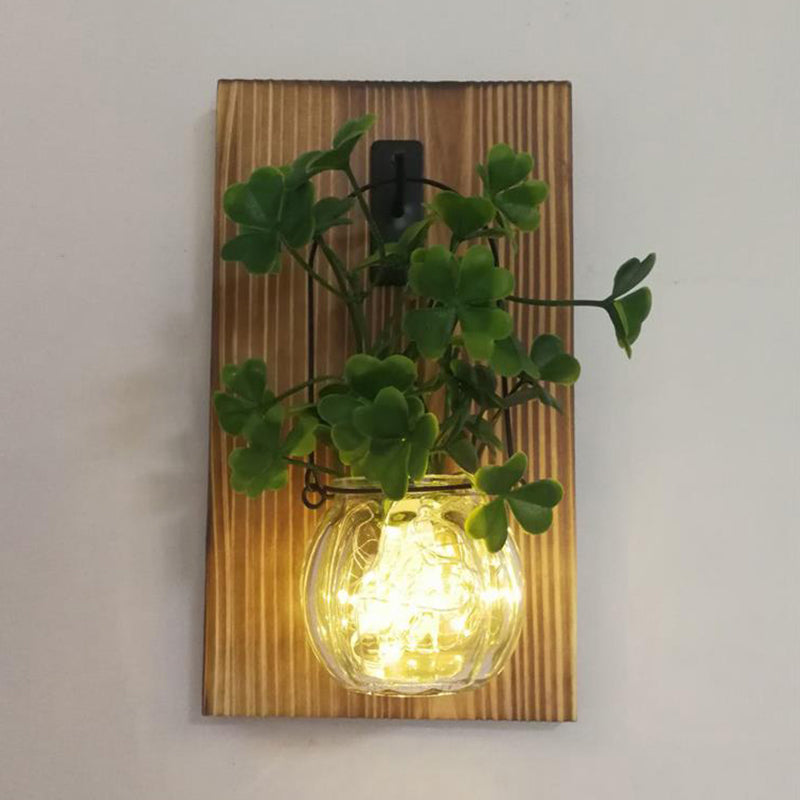 Flower/Plant Accent Wall String Light Rustic Clear Glass Shade Twinkle Light for Tea Shop White C Clearhalo 'Wall Lamps & Sconces' 'Wall Lights' Lighting' 616806