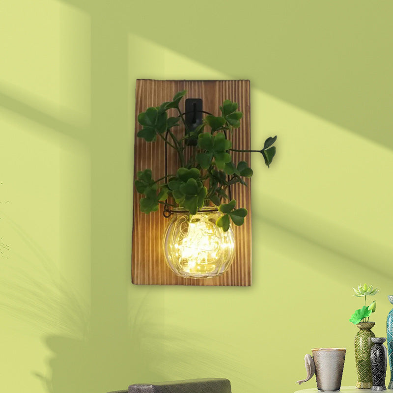 Flower/Plant Accent Wall String Light Rustic Clear Glass Shade Twinkle Light for Tea Shop Clearhalo 'Wall Lamps & Sconces' 'Wall Lights' Lighting' 616807